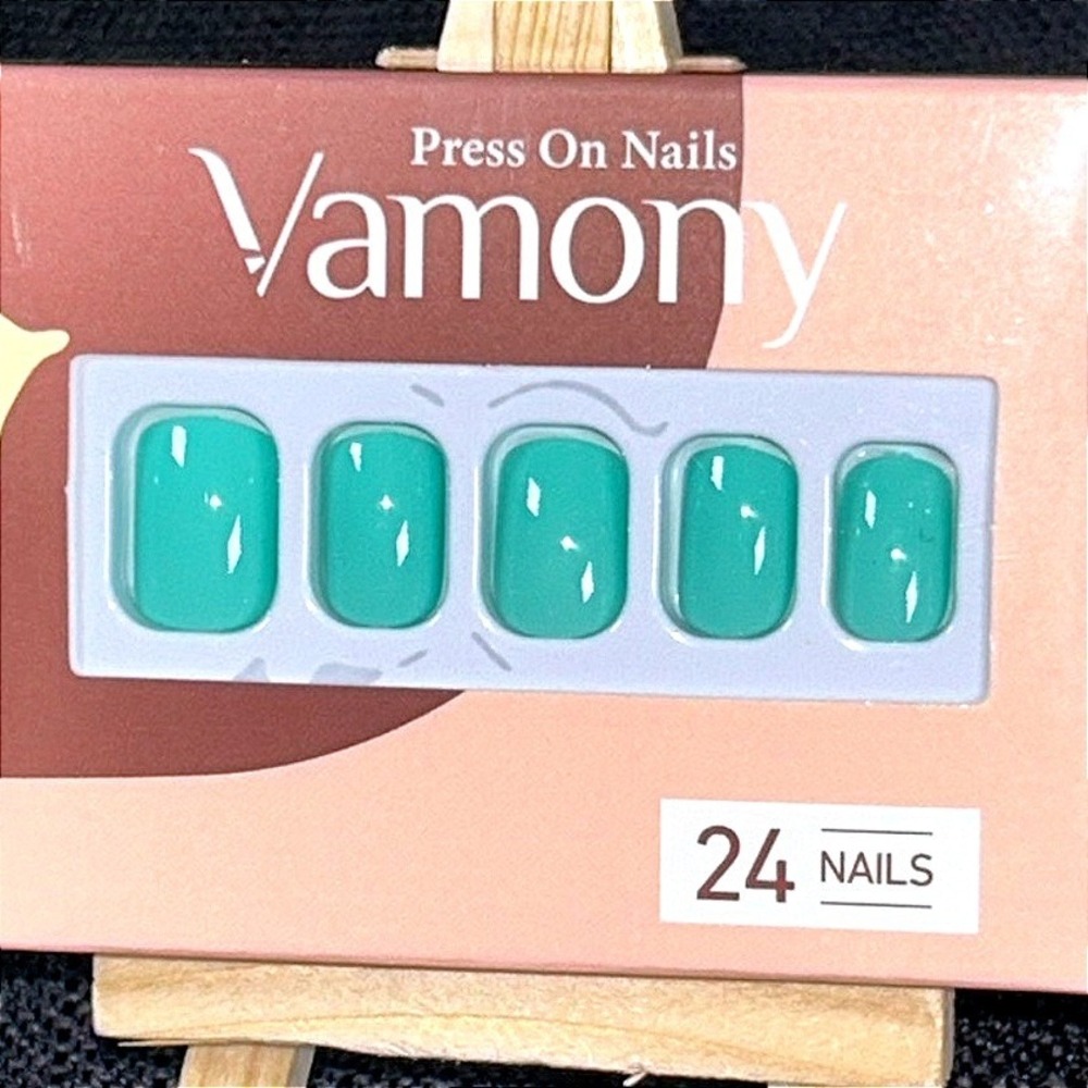 Vamony Teal Green Press On Nails Short Glossy Solid Color‎ 24 Piece Everyday Set